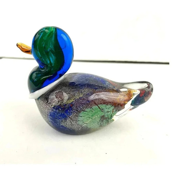 VTG Hand Blown Murano Glass Duck Paperweight Sparkle - Picture 10 of 16